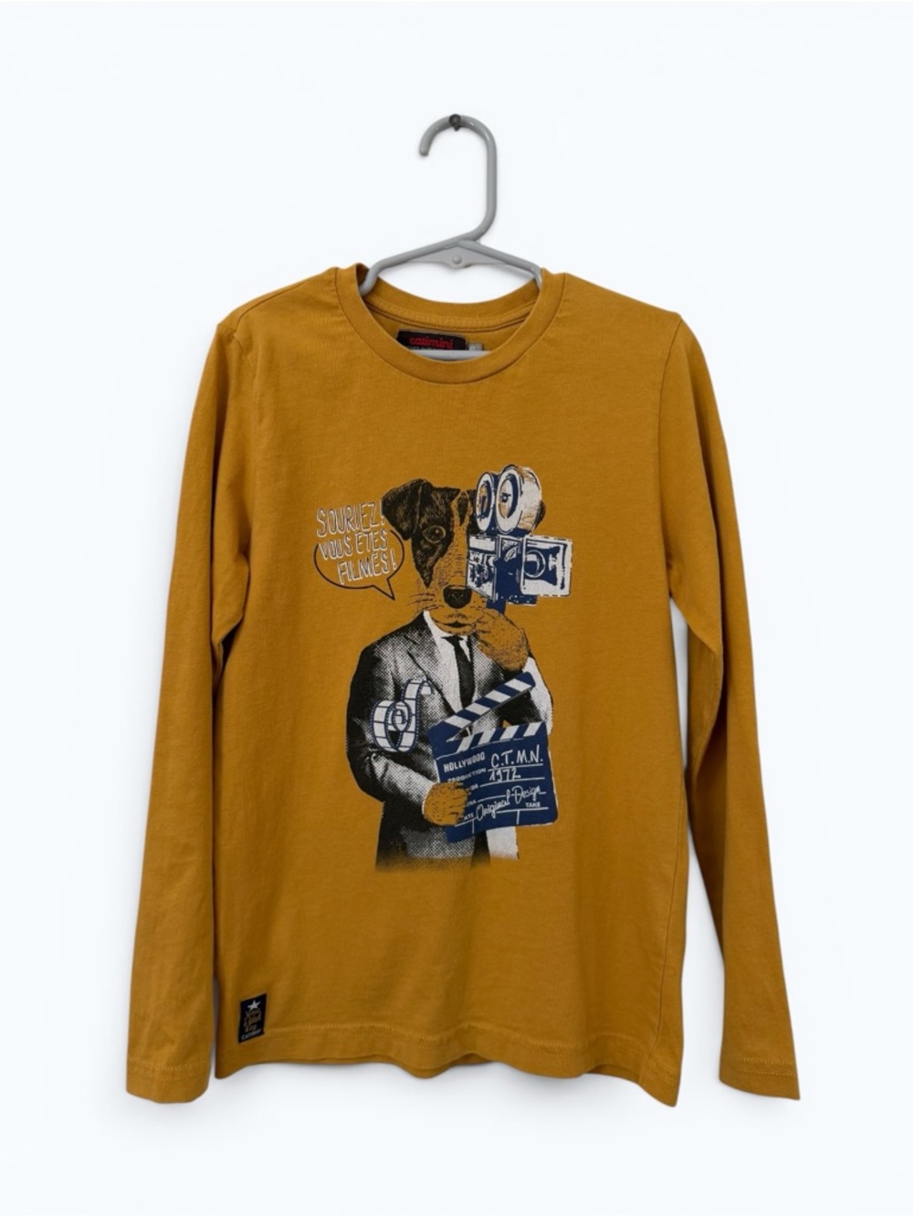 Catimini Mustard Yellow Graphic Long Sleeve Tee, Size 8, MSRP $49